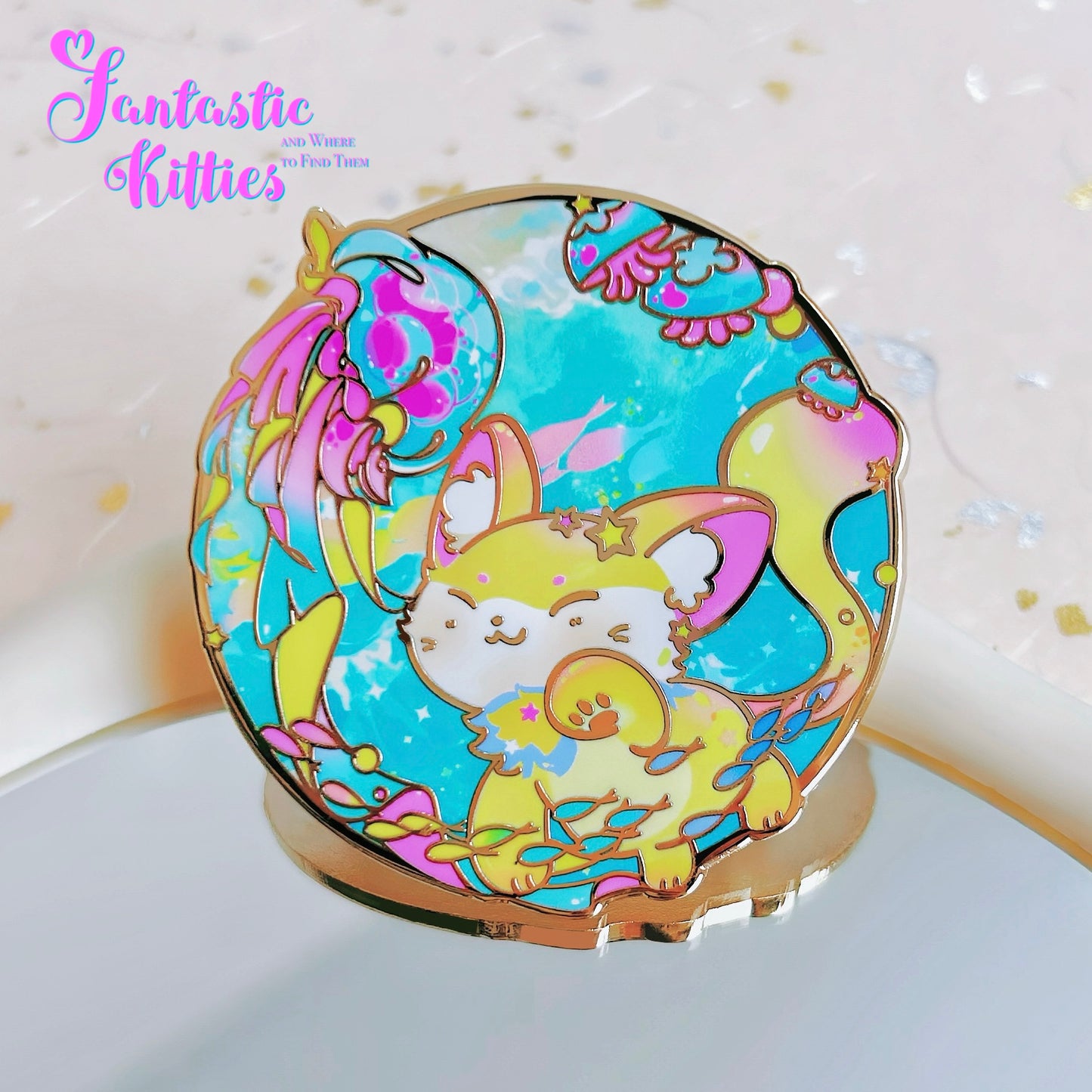 Jellycat Glitter Liquid Sand Cat Hard Enamel Pin