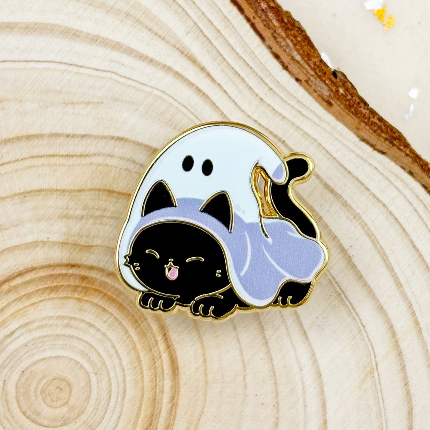 Peek-a-Mew Black Cat Halloween Pin