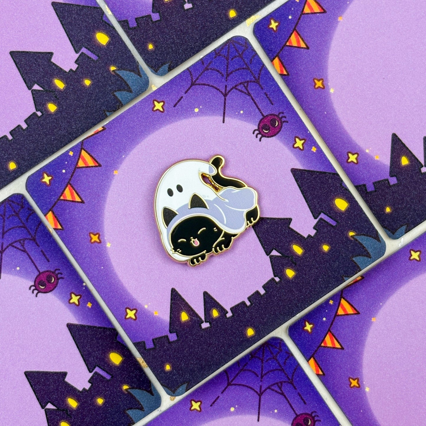 Peek-a-Mew Black Cat Halloween Pin