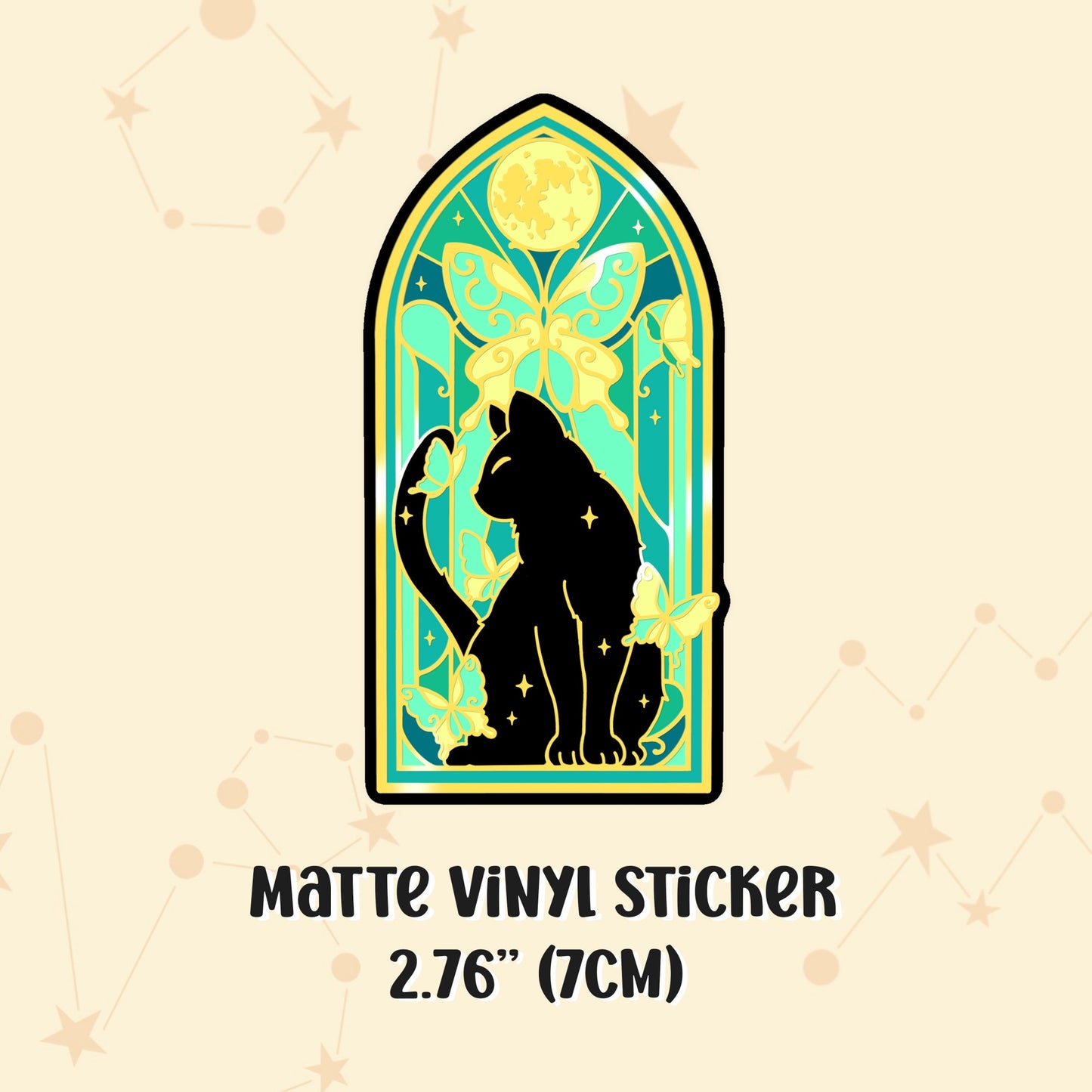 Nocturne in Viridian Stained Glass Cat Pin