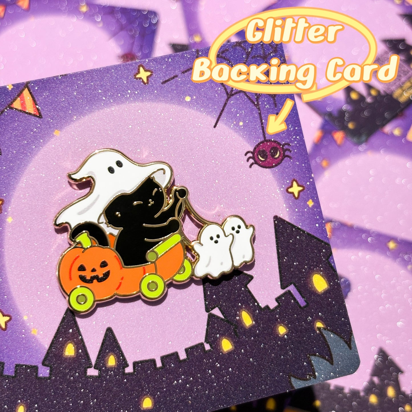 Pumpkin Sled Black Cat Halloween Pin