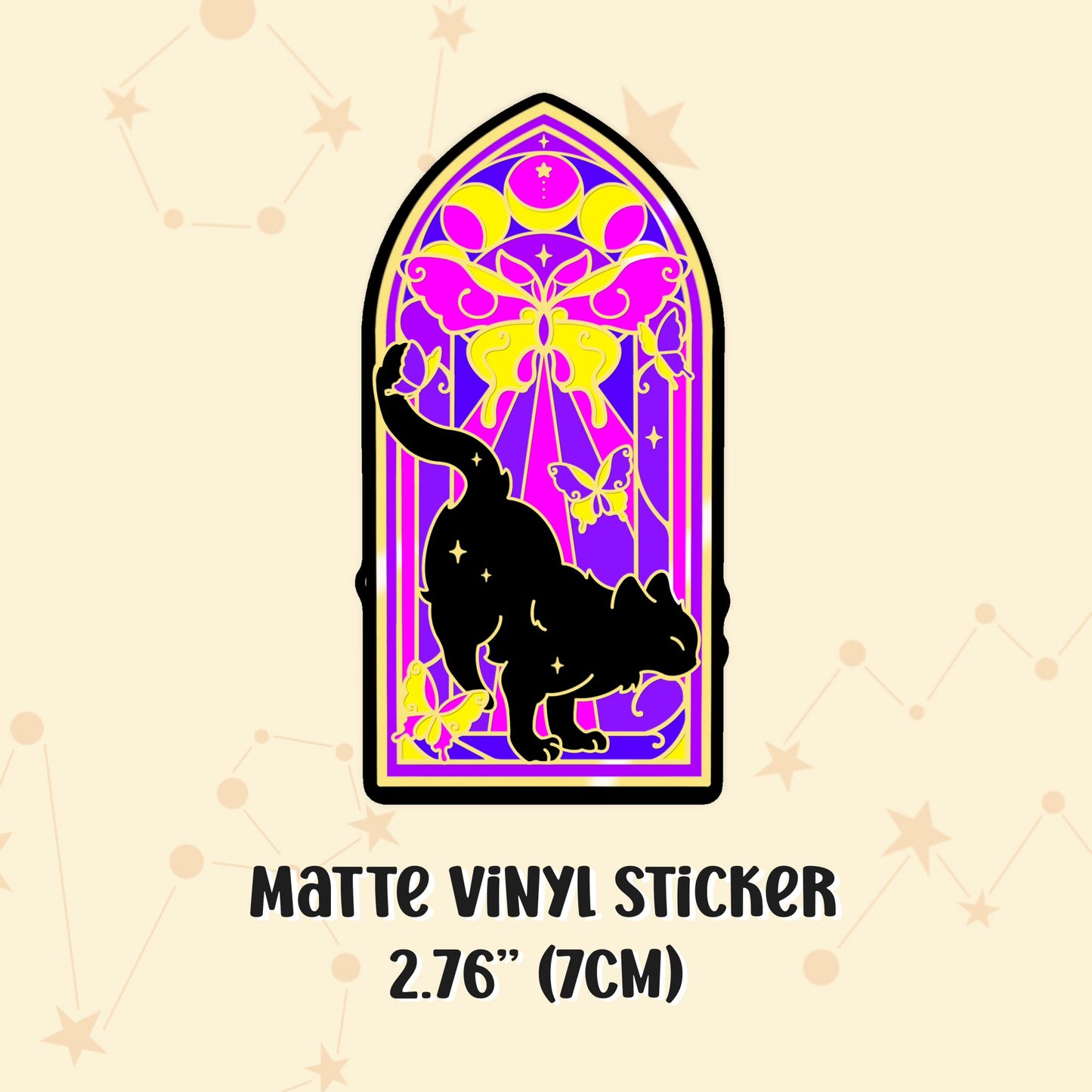 Lunar Descent Stained Glass Cat Pin