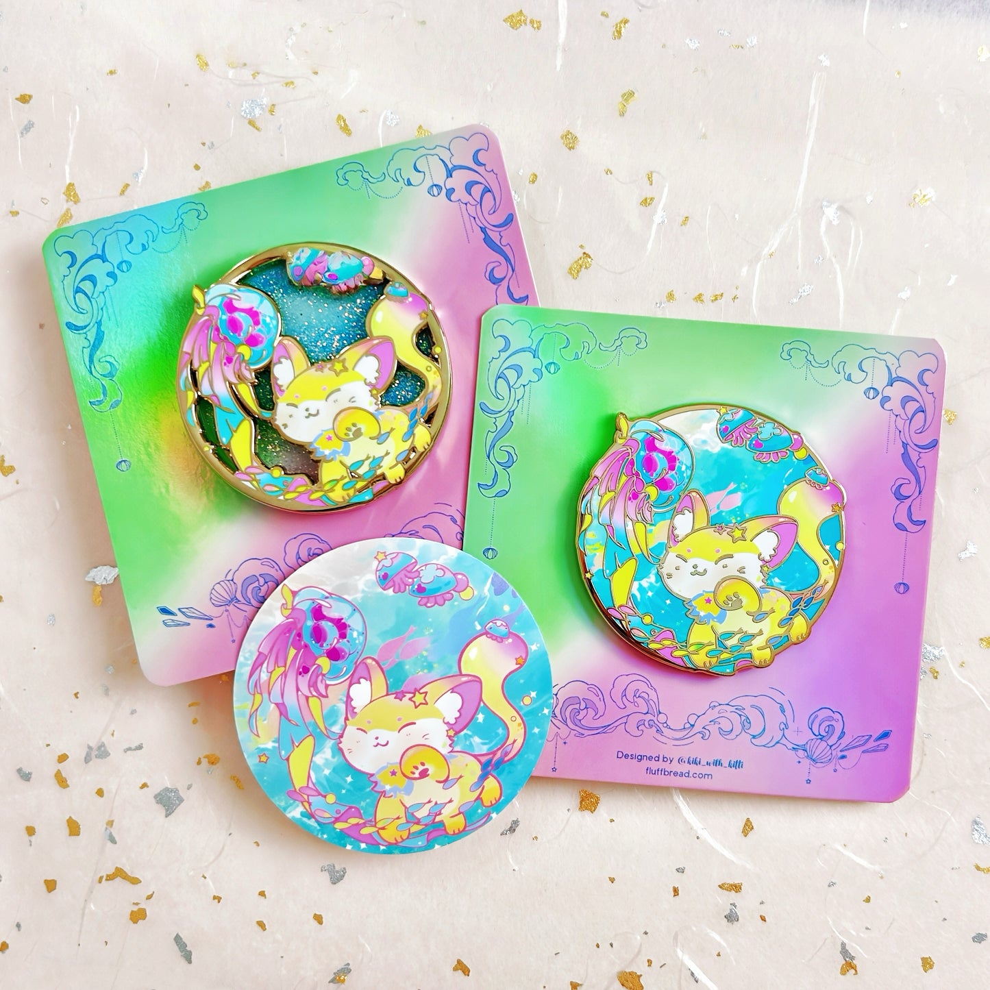 Jellycat Glitter Liquid Sand Cat Hard Enamel Pin