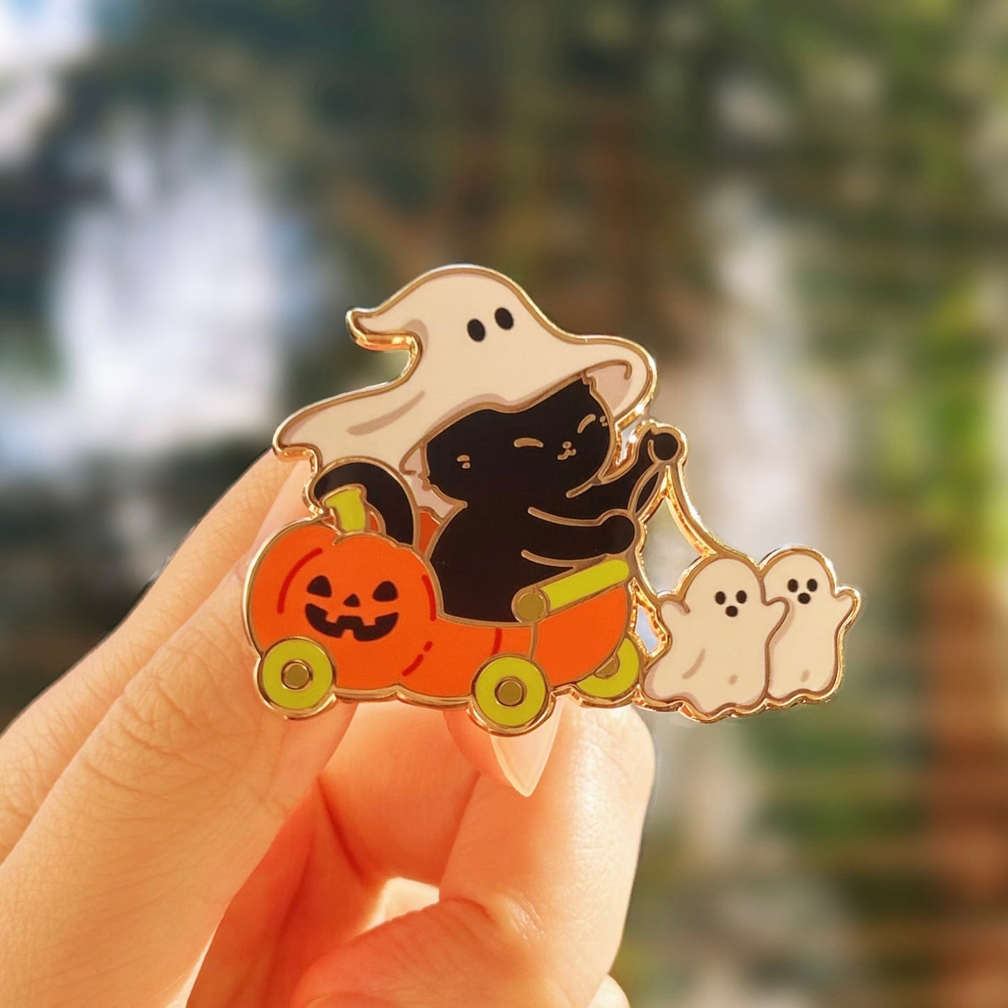 Pumpkin Sled Black Cat Halloween Pin