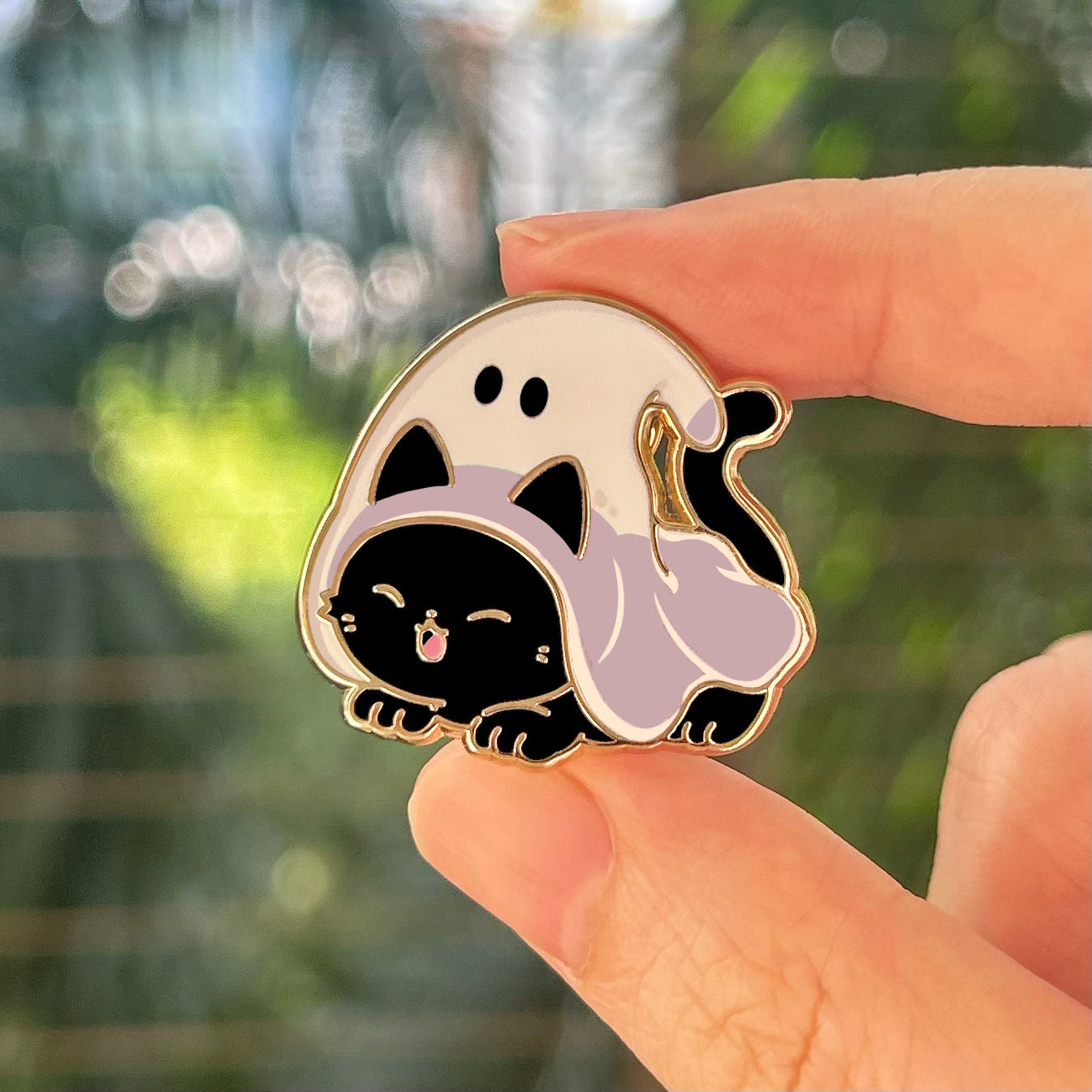 Peek-a-Mew Black Cat Halloween Pin