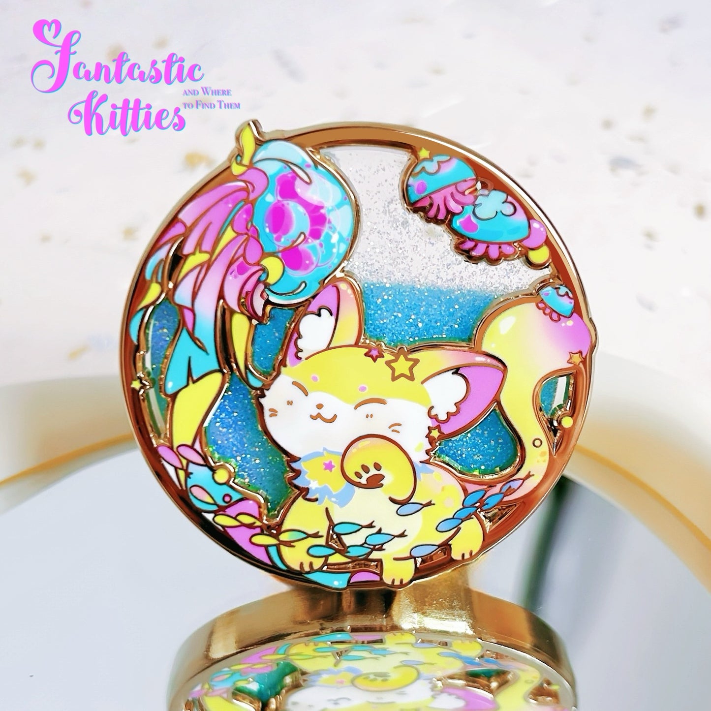 Jellycat Glitter Liquid Sand Cat Hard Enamel Pin