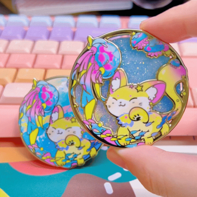 Jellycat Glitter Liquid Sand Cat Hard Enamel Pin