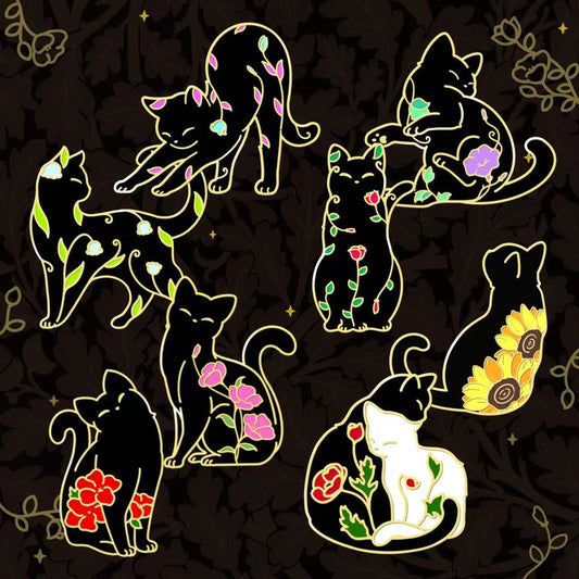 Floral Cat Enamel Pin Collection