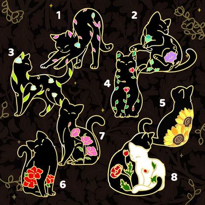 Floral Cat Enamel Pin Collection