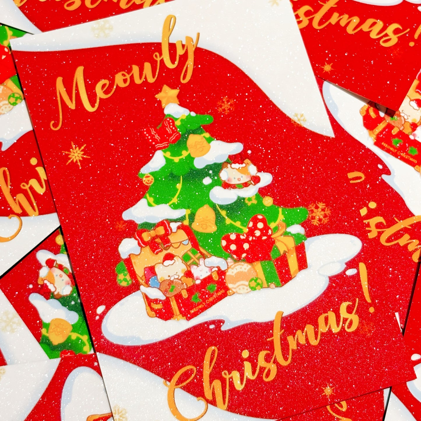 Meowly Christmas Glitter Postcard
