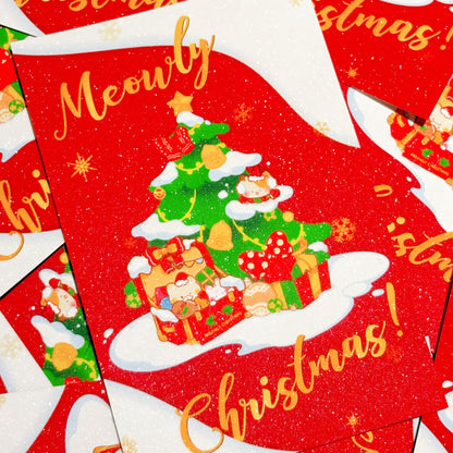 Meowly Christmas Glitter Postcard