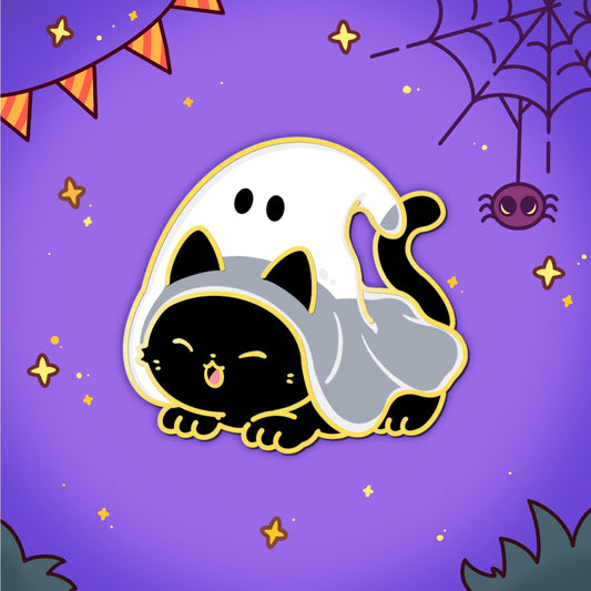 Peek-a-Mew Black Cat Halloween Pin