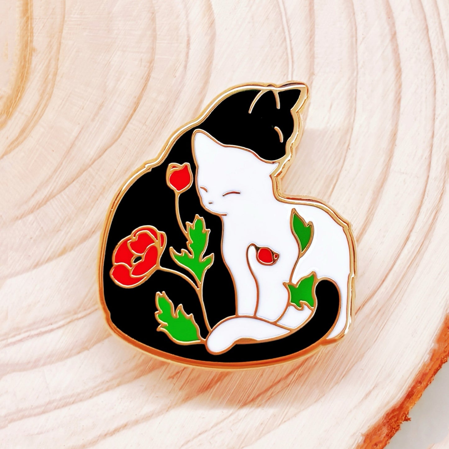 Red Poppy Cat Hard Enamel Pin