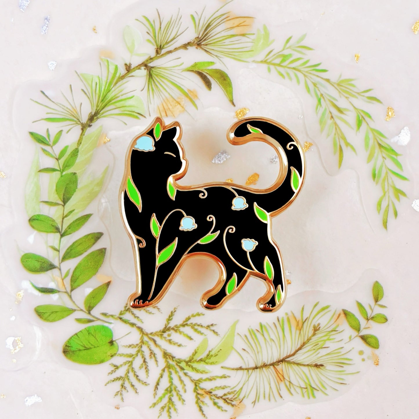 Lily of the Valley Cat Hard Enamel Pin