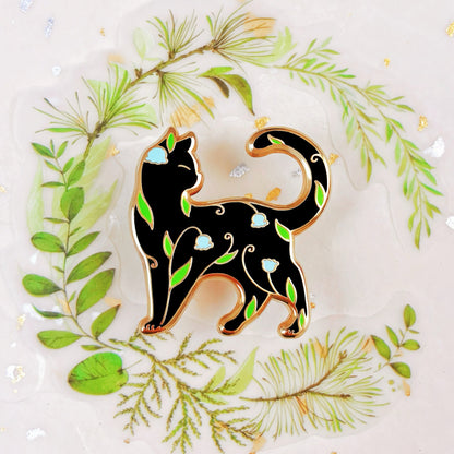 Lily of the Valley Cat Hard Enamel Pin