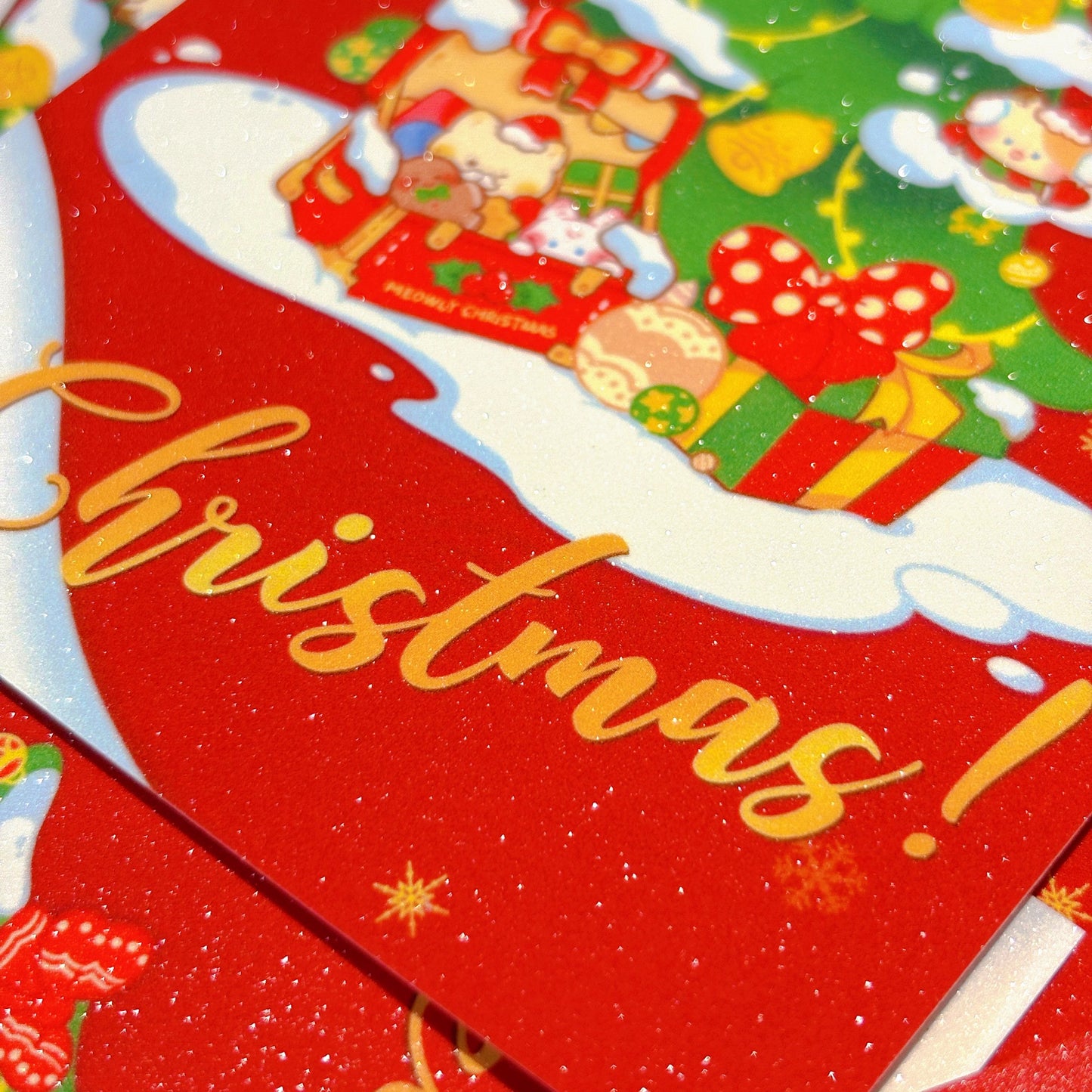 Meowly Christmas Glitter Postcard