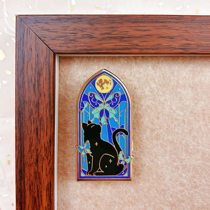 Morpho Omen Stained Glass Cat Pin