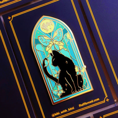 Nocturne in Viridian Stained Glass Cat Pin
