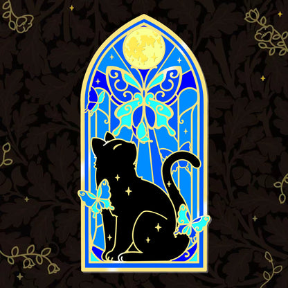 Morpho Omen Stained Glass Cat Pin