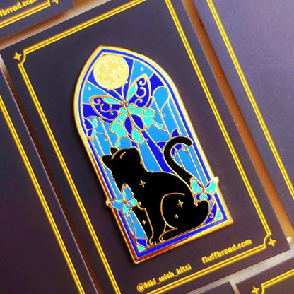 Morpho Omen Stained Glass Cat Pin