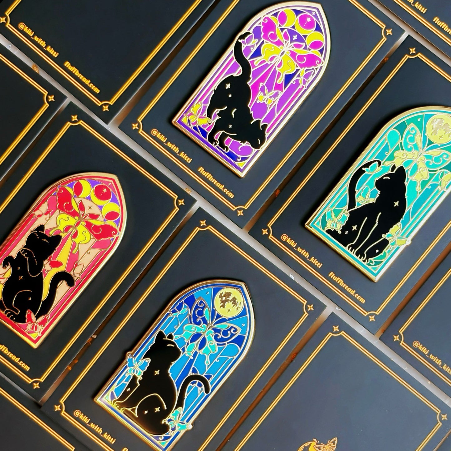 Lunar Descent Stained Glass Cat Pin