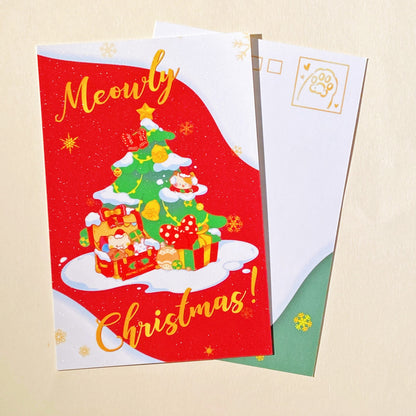 Meowly Christmas Glitter Postcard