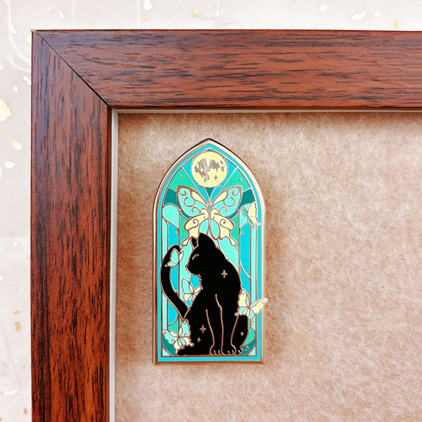 Nocturne in Viridian Stained Glass Cat Pin