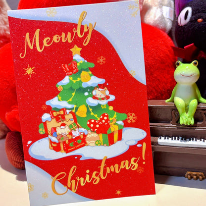 Meowly Christmas Glitter Postcard