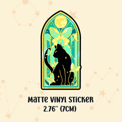 Nocturne in Viridian Stained Glass Cat Pin