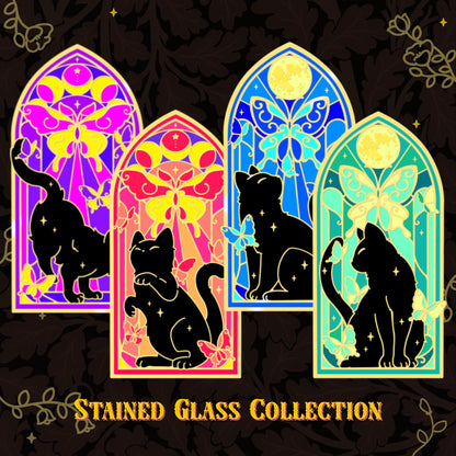 [Pre-Order] Stained Glass Floral Cat Pin Collection