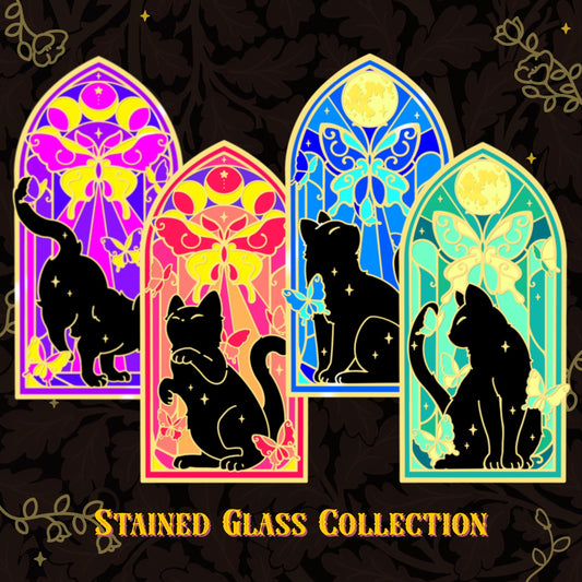 [Pre-Order] Stained Glass Floral Cat Pin Collection