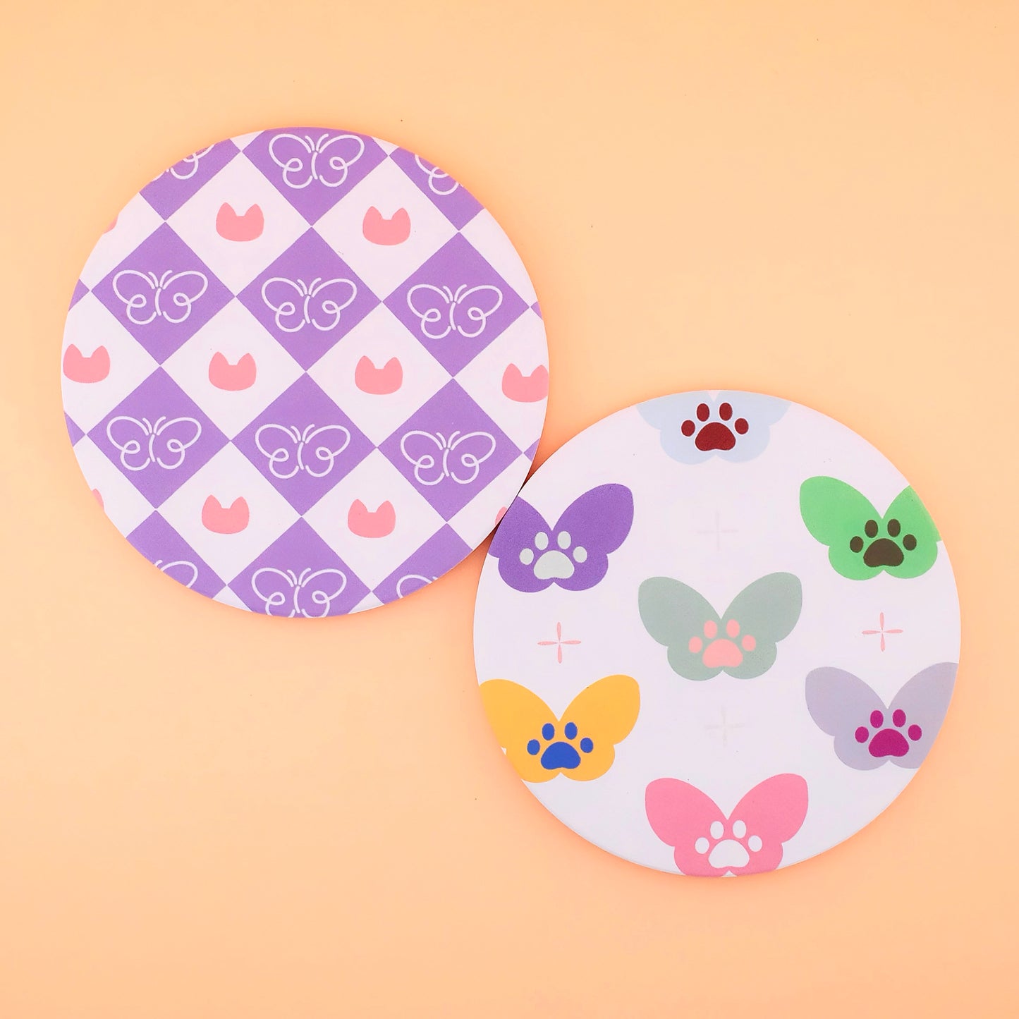 Kitty Geometry Absorbent Ceramic Coaster