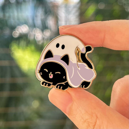 Peek-a-Mew Black Cat Halloween Pin